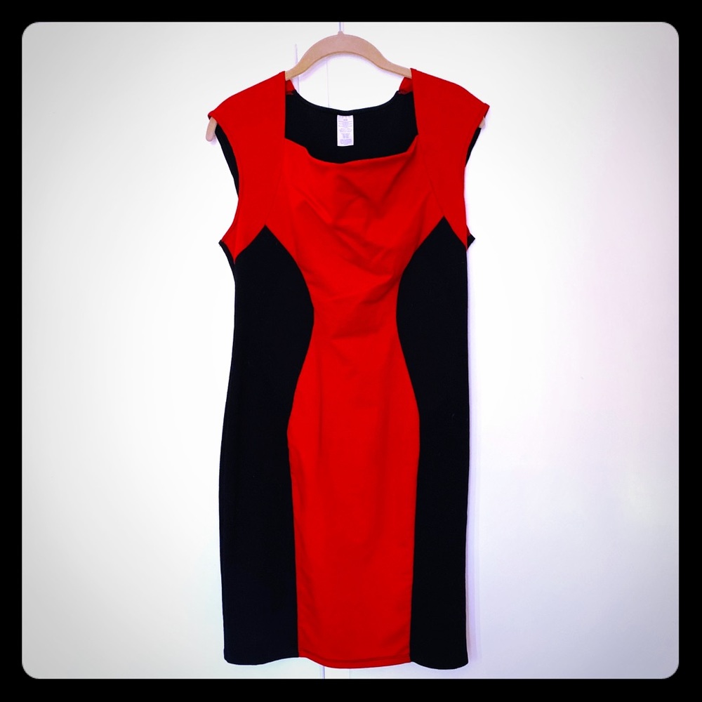 Red and Black Colorblock Dress